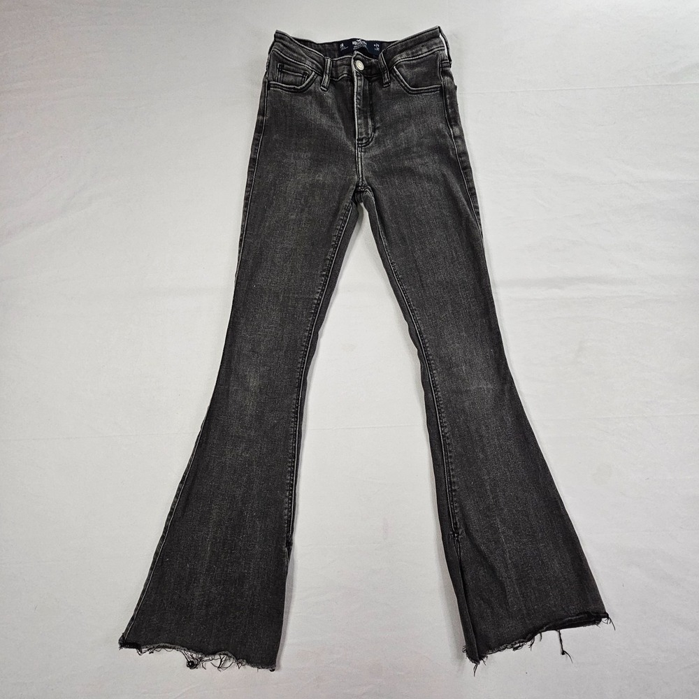 Hollister Womens 24 High Rise Flare Jeans Black Gray Wash Raw Hem Y2K W24 L31